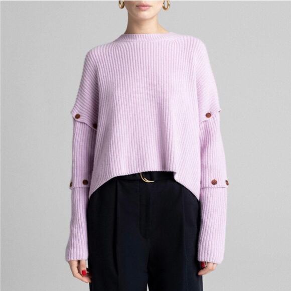 A.L.C. Adams Sweater Cashmere Wool Blend Tiered Button Sleeve in Pale Lavender - Picture 2 of 15